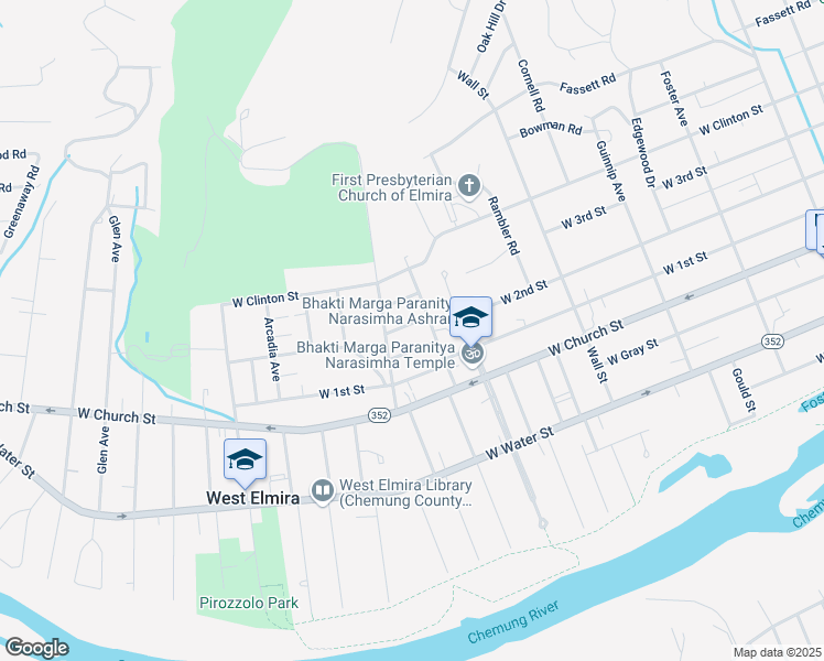 map of restaurants, bars, coffee shops, grocery stores, and more near 1156 Draper Ave in Elmira