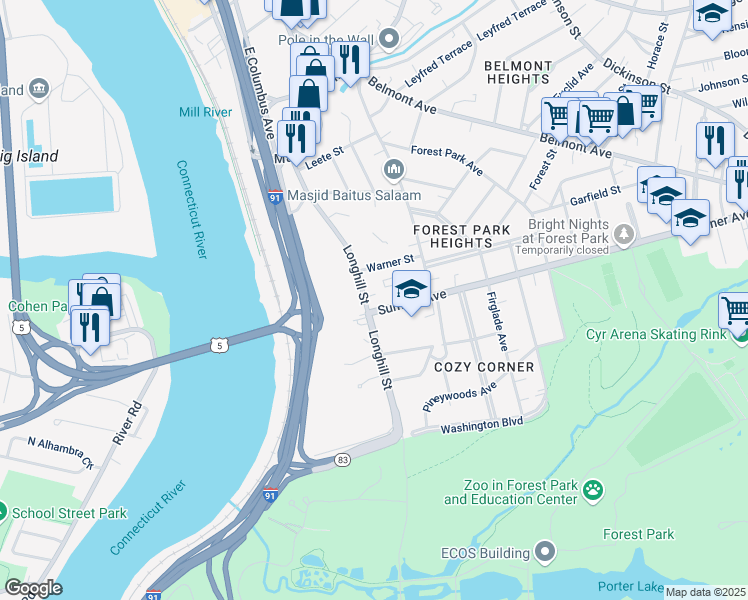 map of restaurants, bars, coffee shops, grocery stores, and more near 7 Sumner Avenue in Springfield