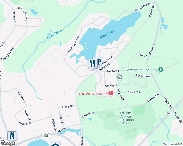 map of restaurants, bars, coffee shops, grocery stores, and more near 283 Shears Street in Wrentham
