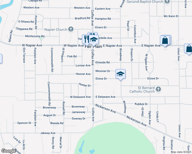 map of restaurants, bars, coffee shops, grocery stores, and more near 1975 Colfax Avenue in Benton Harbor