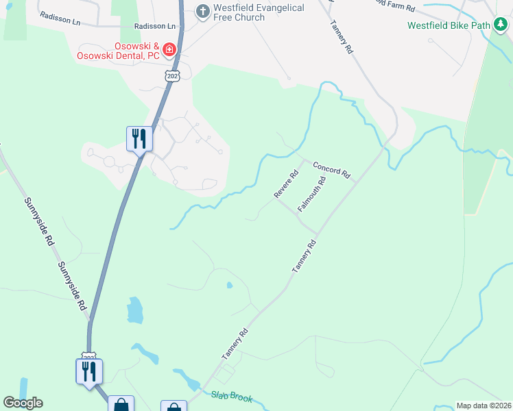 map of restaurants, bars, coffee shops, grocery stores, and more near 15 Revere Road in Southwick