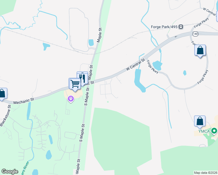 map of restaurants, bars, coffee shops, grocery stores, and more near 50 Woodview Way in Franklin