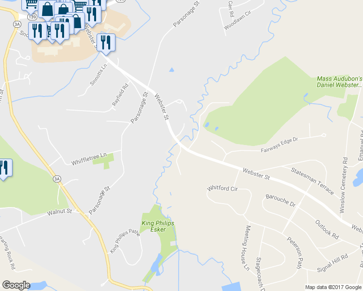 map of restaurants, bars, coffee shops, grocery stores, and more near 611 Webster Street in Marshfield