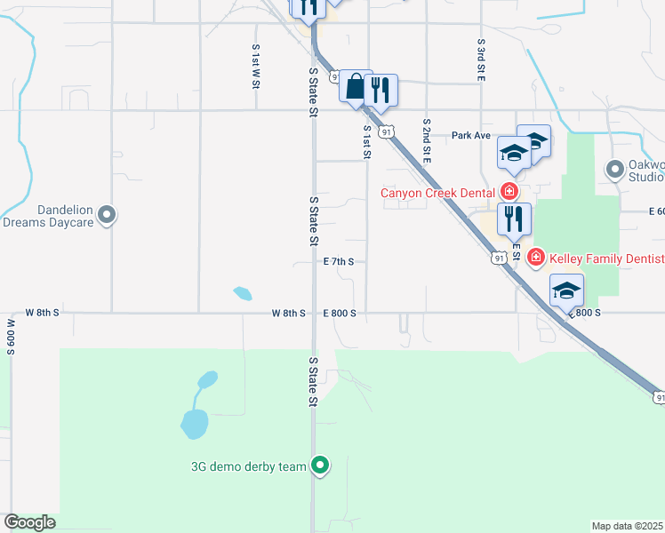 map of restaurants, bars, coffee shops, grocery stores, and more near 40 East 7th South in Preston