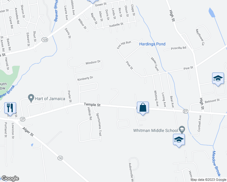 map of restaurants, bars, coffee shops, grocery stores, and more near 855 Temple Street in Whitman