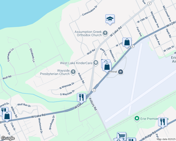 map of restaurants, bars, coffee shops, grocery stores, and more near Duncan Road in Erie County