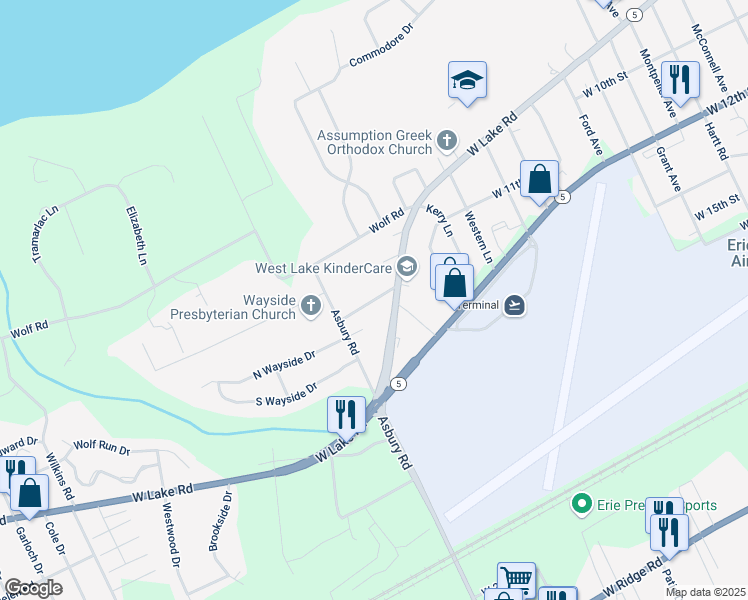 map of restaurants, bars, coffee shops, grocery stores, and more near Duncan Road in Erie County