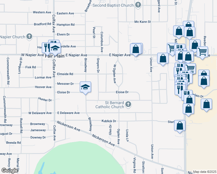 map of restaurants, bars, coffee shops, grocery stores, and more near 1871 Newman Terrace in Benton Harbor