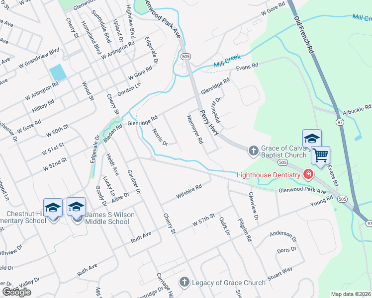 map of restaurants, bars, coffee shops, grocery stores, and more near 5405 Woodward Dr in Erie