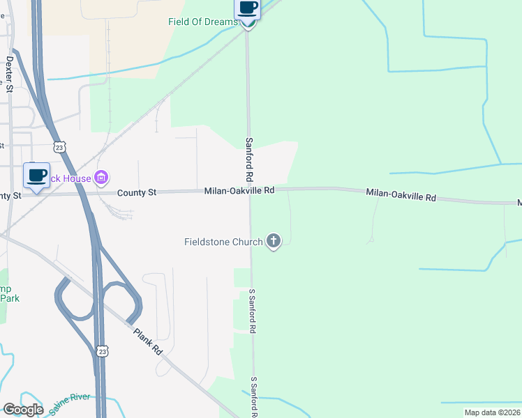 map of restaurants, bars, coffee shops, grocery stores, and more near 14690 Sanford Road in Milan