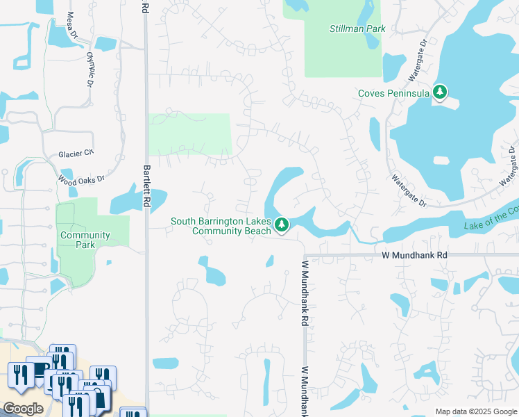 map of restaurants, bars, coffee shops, grocery stores, and more near 15 Champlain Road in South Barrington