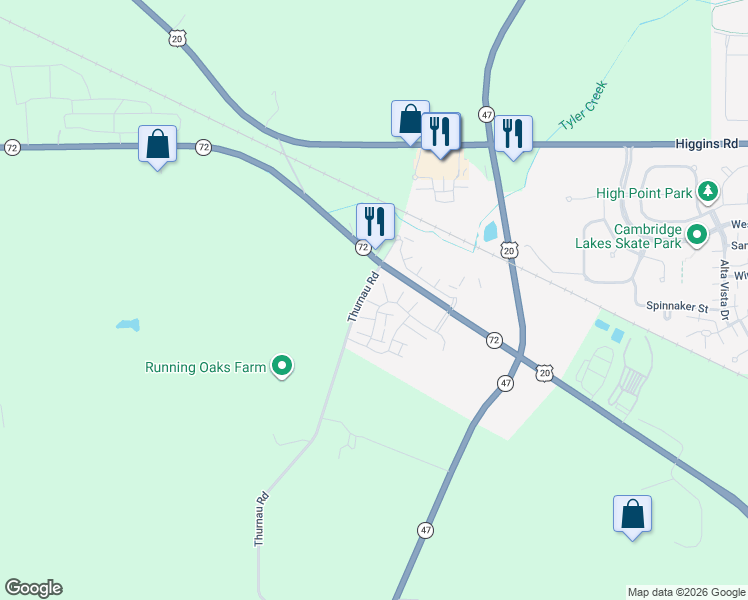 map of restaurants, bars, coffee shops, grocery stores, and more near 2502 Alison Avenue in Pingree Grove