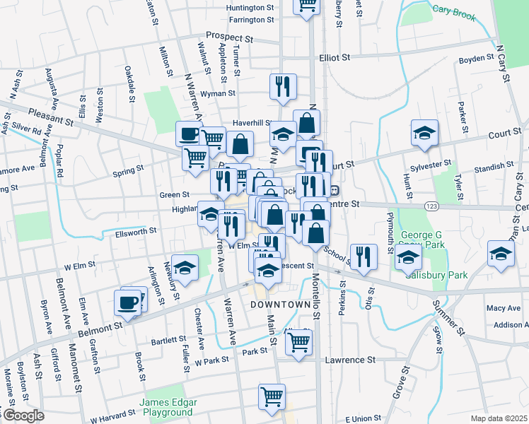 map of restaurants, bars, coffee shops, grocery stores, and more near 22 Legion Parkway in Brockton