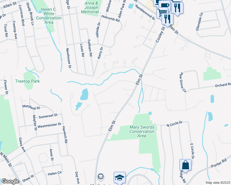 map of restaurants, bars, coffee shops, grocery stores, and more near 24 Concord Drive in East Longmeadow
