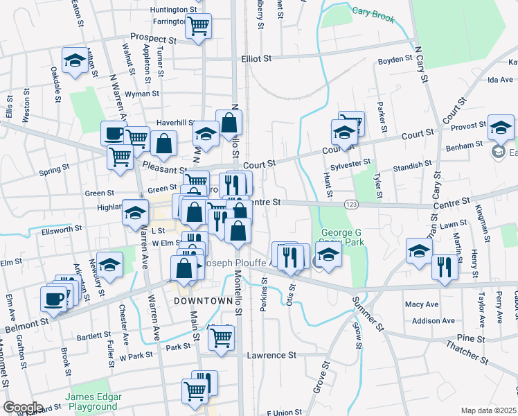 map of restaurants, bars, coffee shops, grocery stores, and more near 127 Centre Street in Brockton