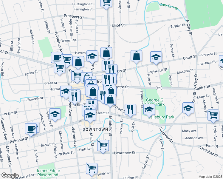 map of restaurants, bars, coffee shops, grocery stores, and more near in Brockton