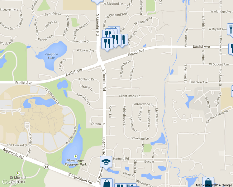 map of restaurants, bars, coffee shops, grocery stores, and more near 5710 Silent Brook Ln in Palatine