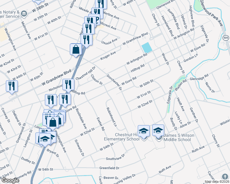 map of restaurants, bars, coffee shops, grocery stores, and more near 1017 West Gore Road in Erie