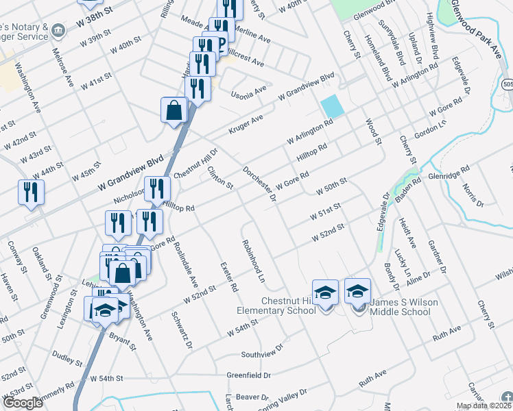 map of restaurants, bars, coffee shops, grocery stores, and more near 1017 West Gore Road in Erie