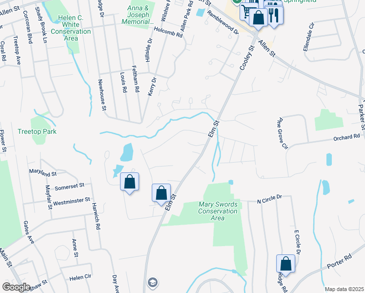 map of restaurants, bars, coffee shops, grocery stores, and more near 24 Concord Drive in East Longmeadow