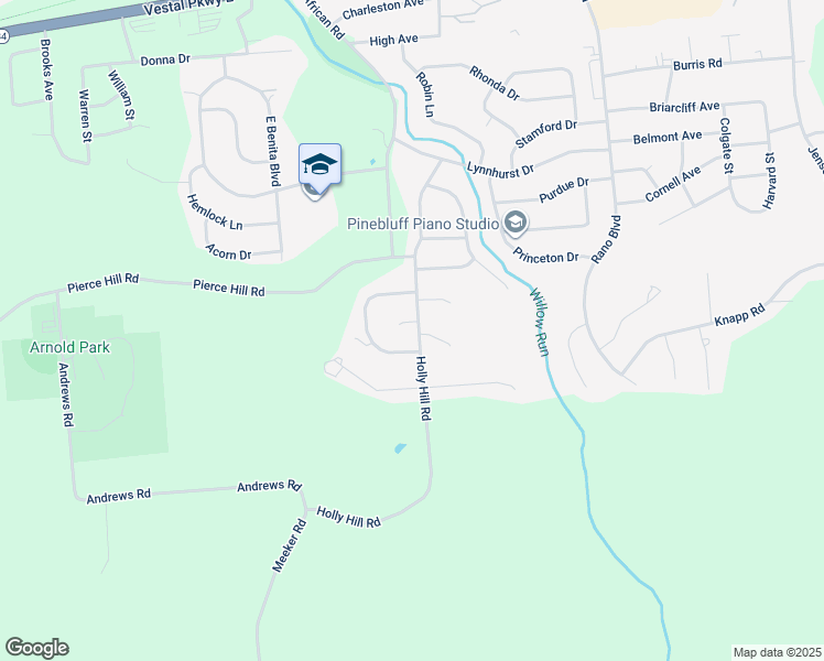 map of restaurants, bars, coffee shops, grocery stores, and more near 11 Greenbriar Court in Vestal