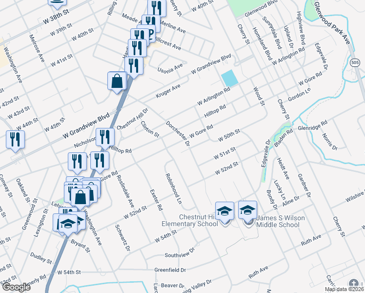 map of restaurants, bars, coffee shops, grocery stores, and more near 1017 West Gore Road in Erie