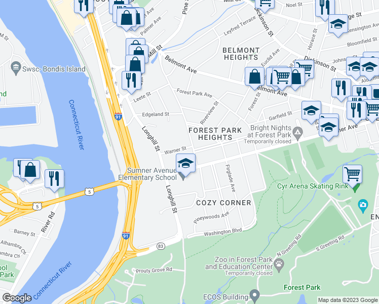 map of restaurants, bars, coffee shops, grocery stores, and more near 248 Fort Pleasant Avenue in Springfield