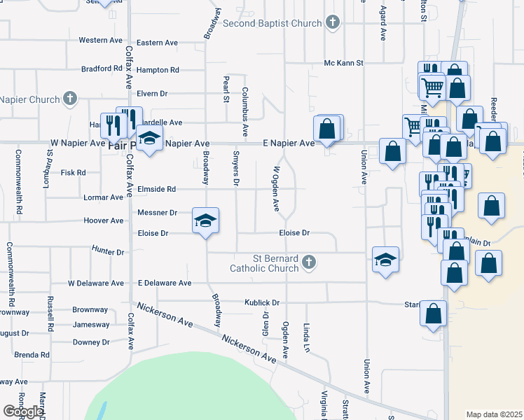 map of restaurants, bars, coffee shops, grocery stores, and more near 1871 Newman Terrace in Benton Harbor