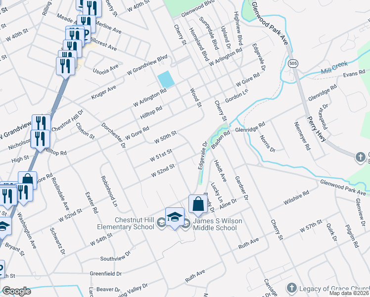 map of restaurants, bars, coffee shops, grocery stores, and more near 809 W 51st St in Erie