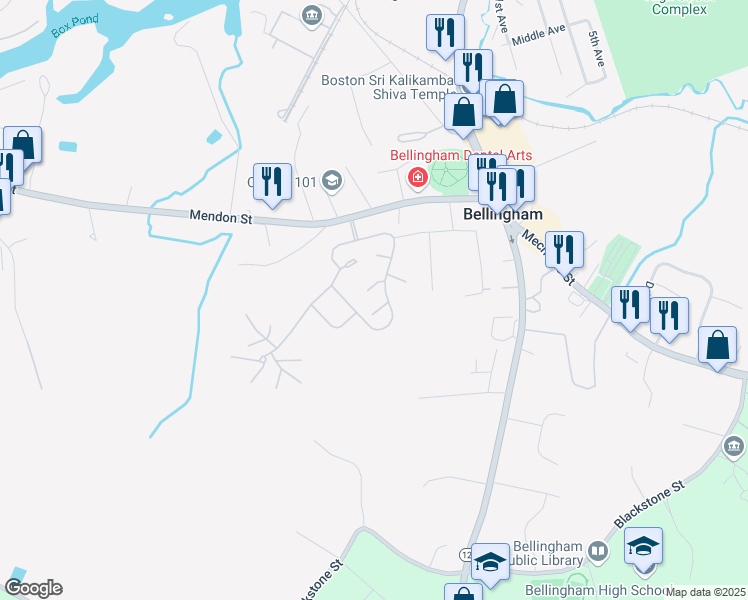 map of restaurants, bars, coffee shops, grocery stores, and more near 55 Bellwood Circle in Bellingham