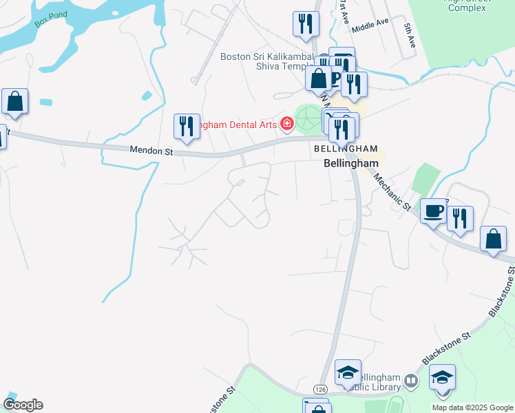 map of restaurants, bars, coffee shops, grocery stores, and more near 58 Bellwood Circle in Bellingham
