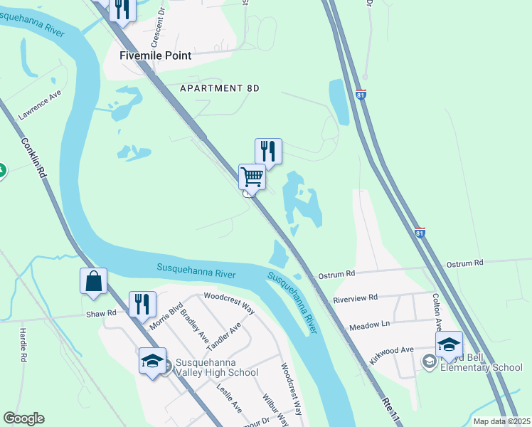 map of restaurants, bars, coffee shops, grocery stores, and more near 1017 U.S. 11 in Kirkwood