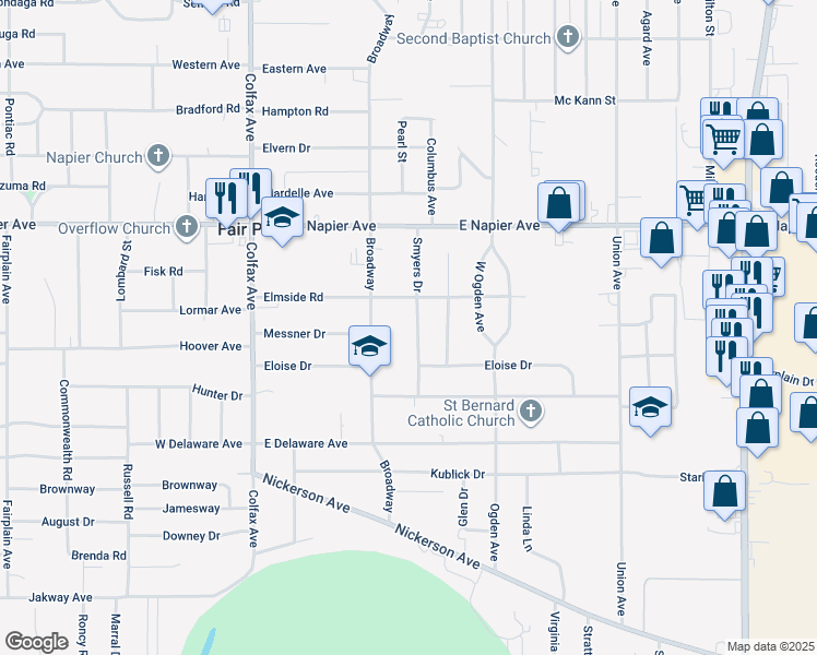 map of restaurants, bars, coffee shops, grocery stores, and more near 1888 Smyers Drive in Benton Harbor