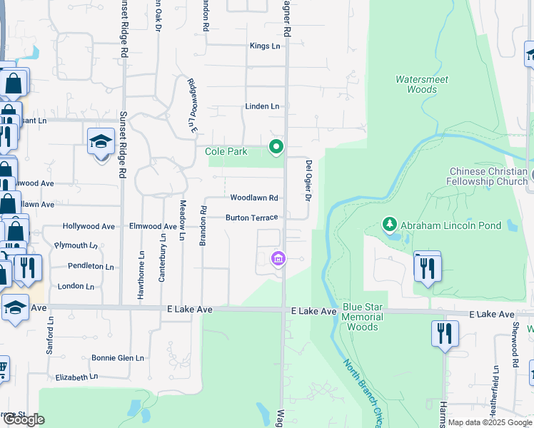 map of restaurants, bars, coffee shops, grocery stores, and more near 924 Burton Terrace in Glenview