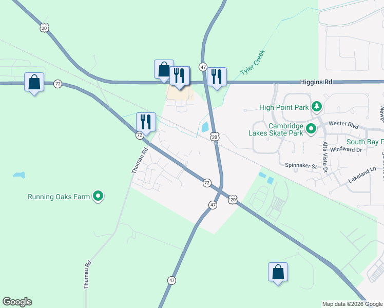 map of restaurants, bars, coffee shops, grocery stores, and more near 2300 Aurora Drive in Pingree Grove