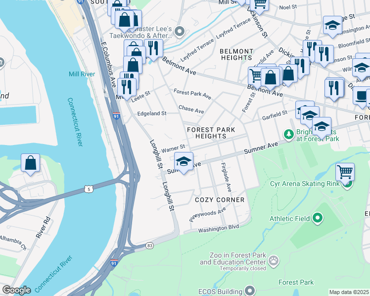map of restaurants, bars, coffee shops, grocery stores, and more near 248 Fort Pleasant Avenue in Springfield