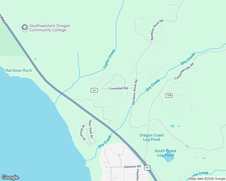 map of restaurants, bars, coffee shops, grocery stores, and more near 96440 Coverdell Road in Brookings