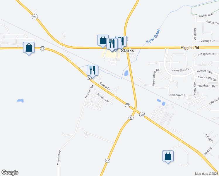map of restaurants, bars, coffee shops, grocery stores, and more near 2370 Aurora Drive in Pingree Grove