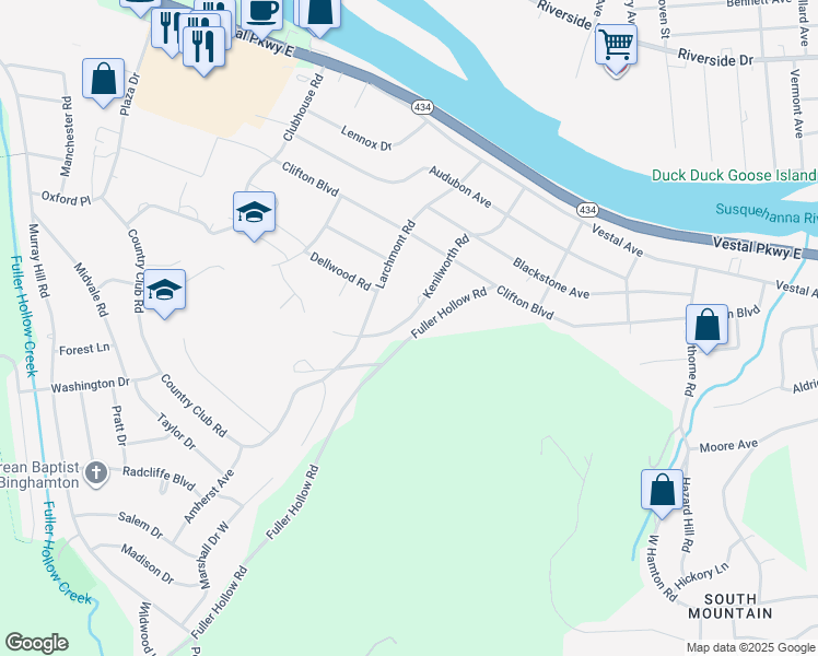 map of restaurants, bars, coffee shops, grocery stores, and more near 51 Kenilworth Rd in Binghamton