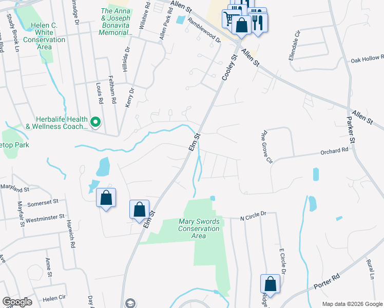 map of restaurants, bars, coffee shops, grocery stores, and more near 377 Elm Street in East Longmeadow