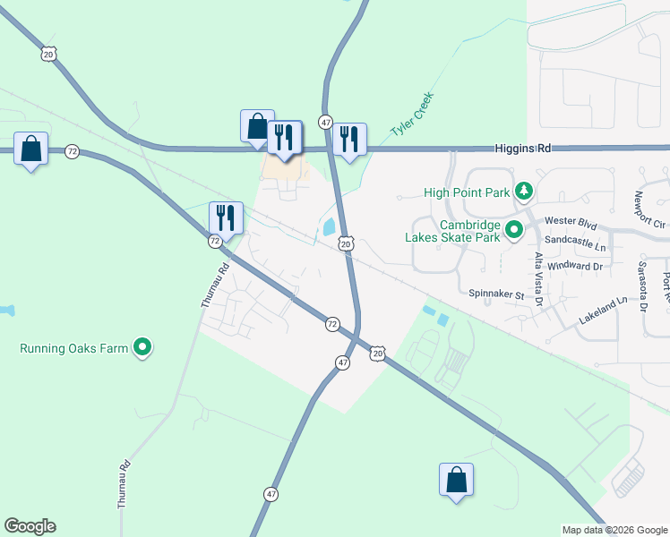 map of restaurants, bars, coffee shops, grocery stores, and more near 2250 Aurora Drive in Pingree Grove