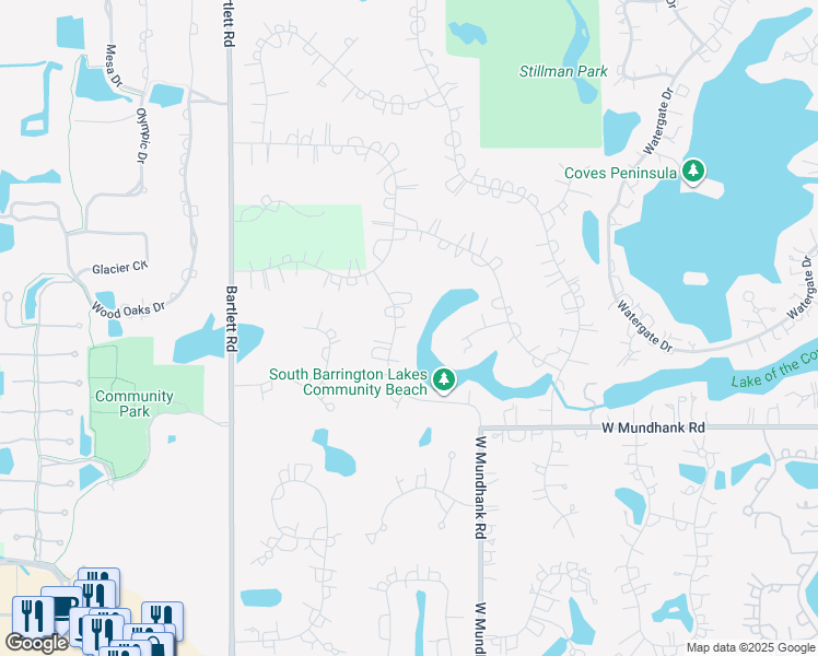 map of restaurants, bars, coffee shops, grocery stores, and more near 15 Champlain Road in South Barrington