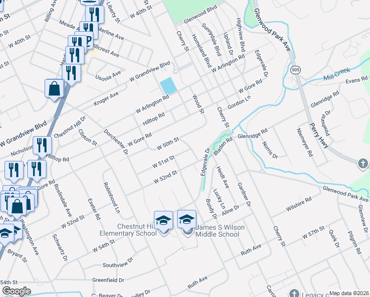 map of restaurants, bars, coffee shops, grocery stores, and more near 809 West 51st Street in Erie