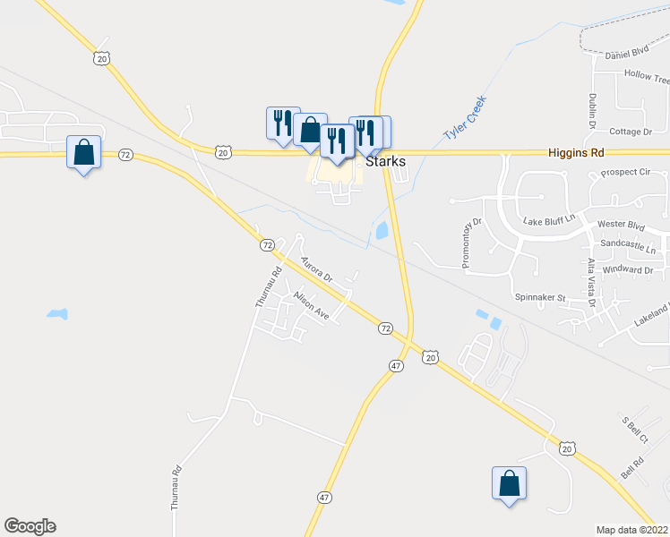 map of restaurants, bars, coffee shops, grocery stores, and more near 2370 Aurora Drive in Pingree Grove