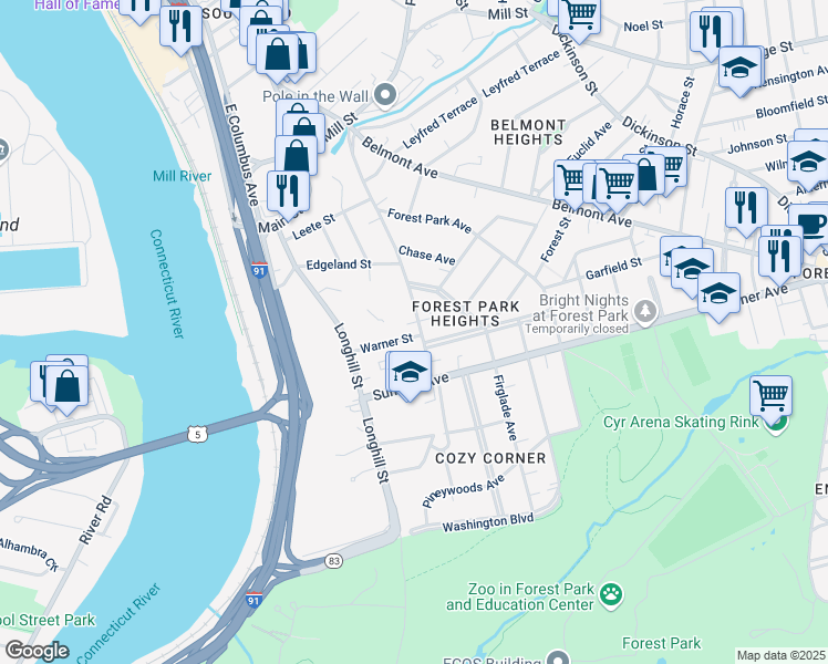 map of restaurants, bars, coffee shops, grocery stores, and more near 230 Fort Pleasant Avenue in Springfield