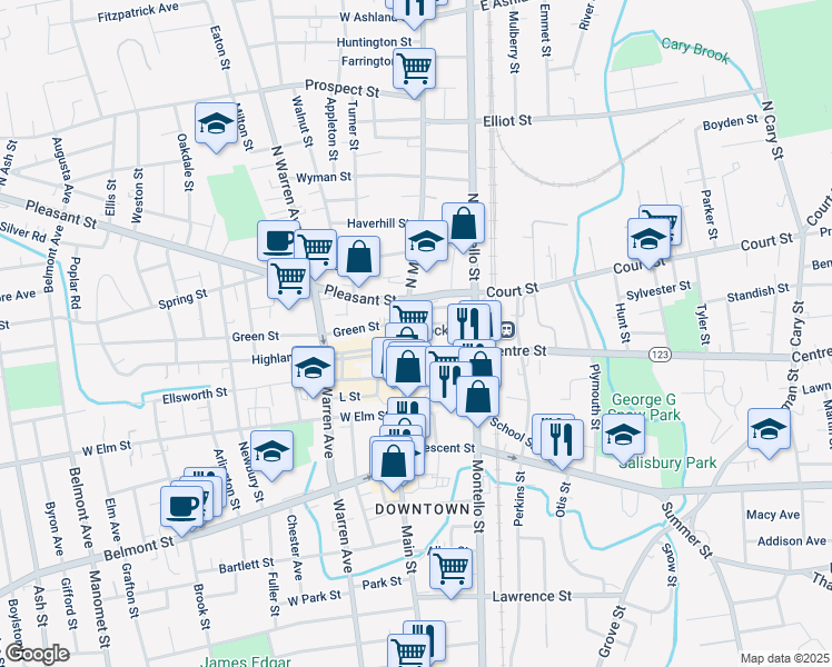 map of restaurants, bars, coffee shops, grocery stores, and more near in Brockton