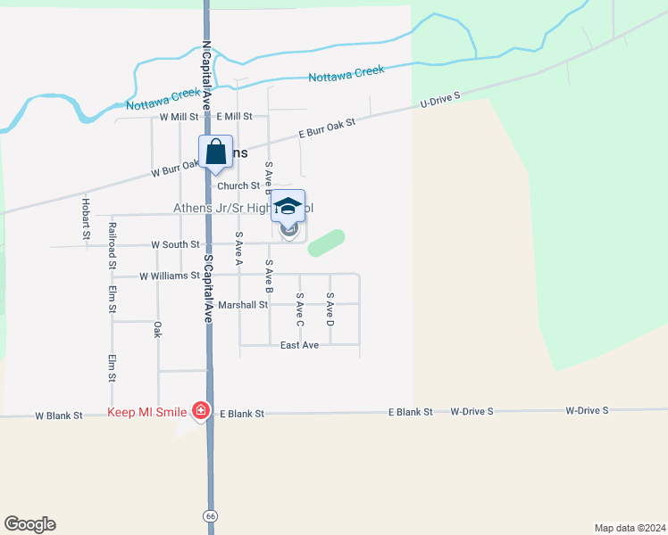 map of restaurants, bars, coffee shops, grocery stores, and more near 515 East Williams Street in Athens