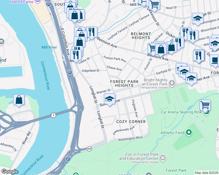 map of restaurants, bars, coffee shops, grocery stores, and more near 248 Fort Pleasant Avenue in Springfield
