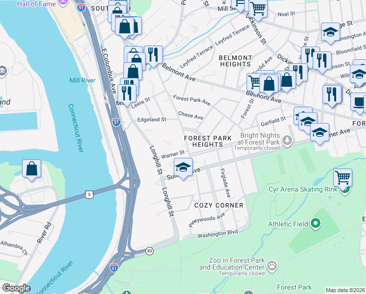 map of restaurants, bars, coffee shops, grocery stores, and more near 248 Fort Pleasant Avenue in Springfield
