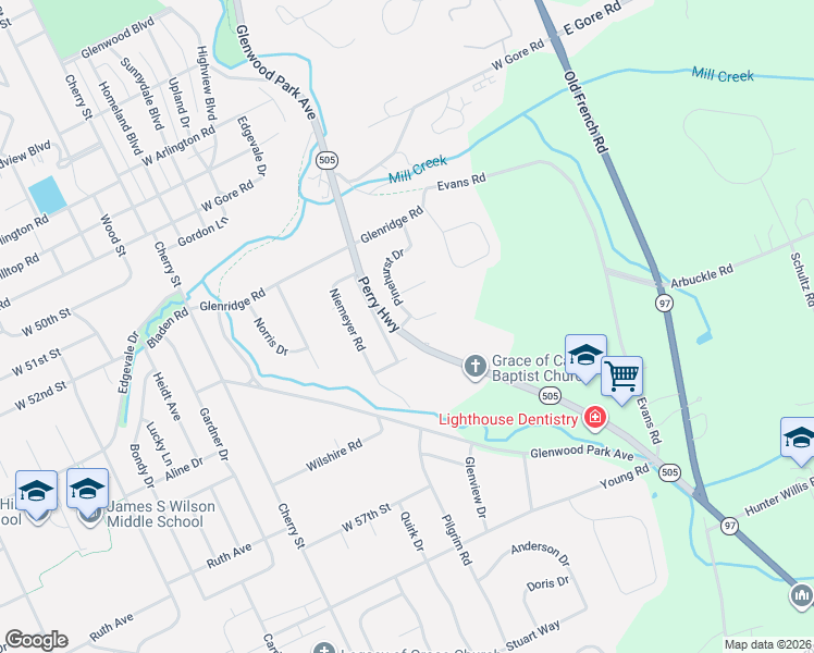 map of restaurants, bars, coffee shops, grocery stores, and more near 5437 Cray Road in Erie